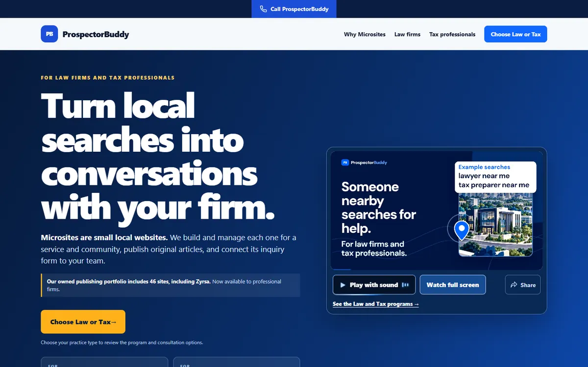 ProspectorBuddy home page: lead engine that finds buying-signal posts for service firms